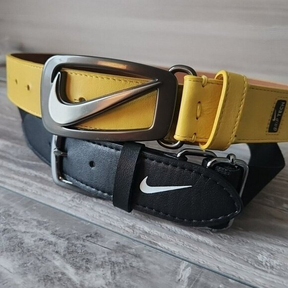 NIKE Lot Of 2 Mens Size SMALL Belts Black Stretch Woven & Yellow Golf G-Flex - Picture 1 of 16